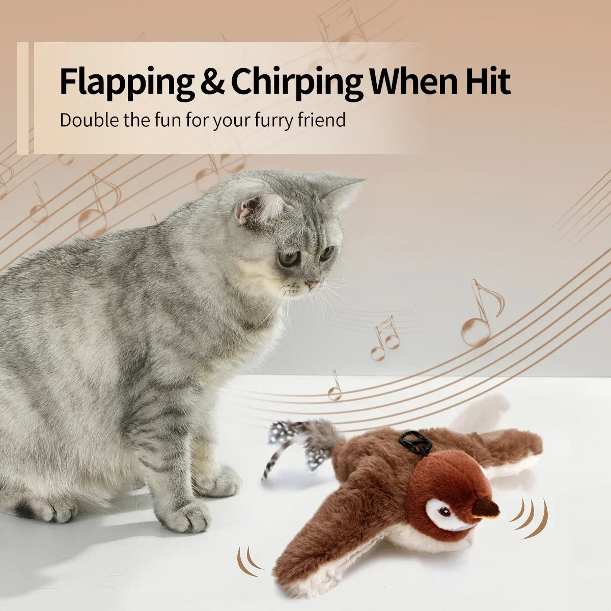 Interactive Flapping Bird Cat Toy with Realistic Sounds & Catnip – Plush Indoor Play for Cats & Kittens