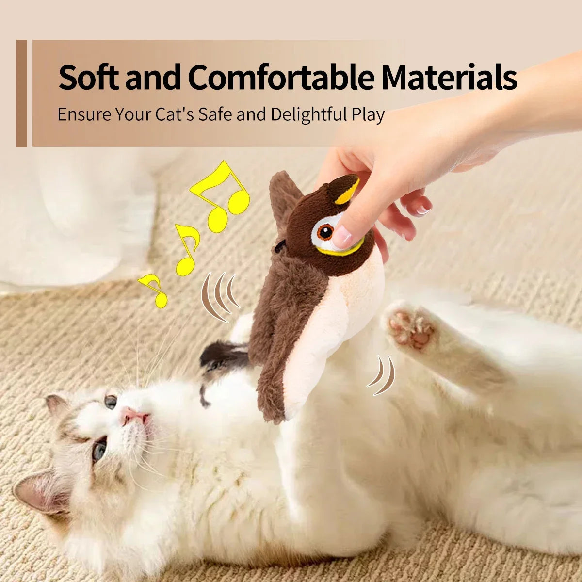Interactive Flapping Bird Cat Toy with Realistic Sounds & Catnip – Plush Indoor Play for Cats & Kittens