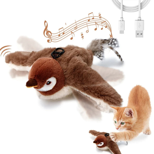 Interactive Flapping Bird Cat Toy with Realistic Sounds & Catnip – Plush Indoor Play for Cats & Kittens