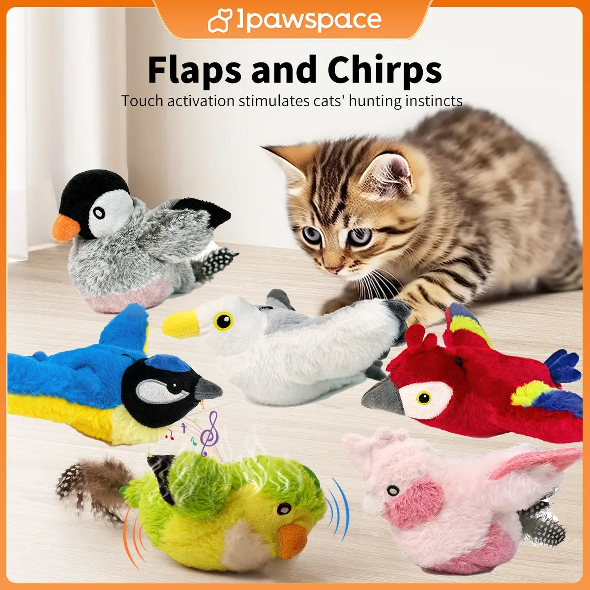 Interactive Flapping Bird Cat Toy with Realistic Sounds & Catnip – Plush Indoor Play for Cats & Kittens